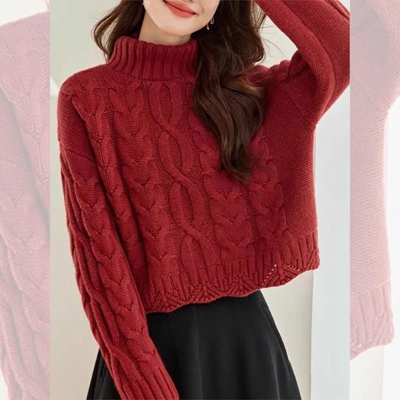 

Красный вязаный свитер в стиле ретро для женщин: осенне-зимняя новинка, свободный крой, стройнящий эффект, универсальный топ, премиум-класс