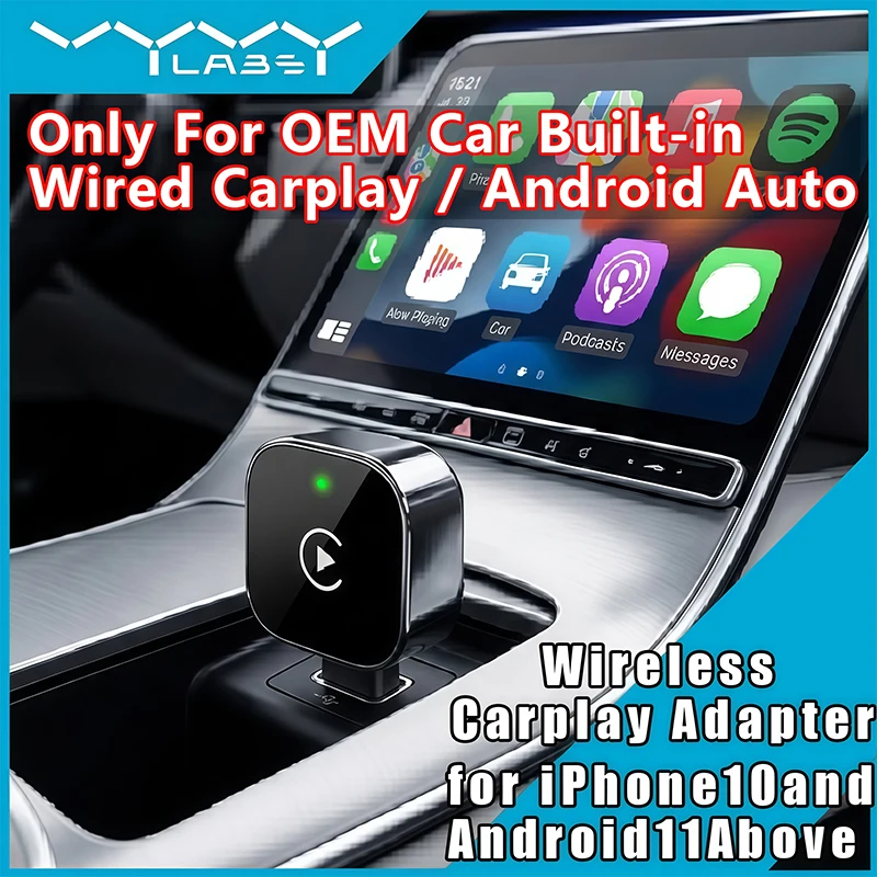 Vyvylabs New 2-in-1 Wireless CarPlay Adapter Plug-and-Play Auto Adapter with USB/USB-C Port Car Accessory for iPhone 10 and Android 11 Above