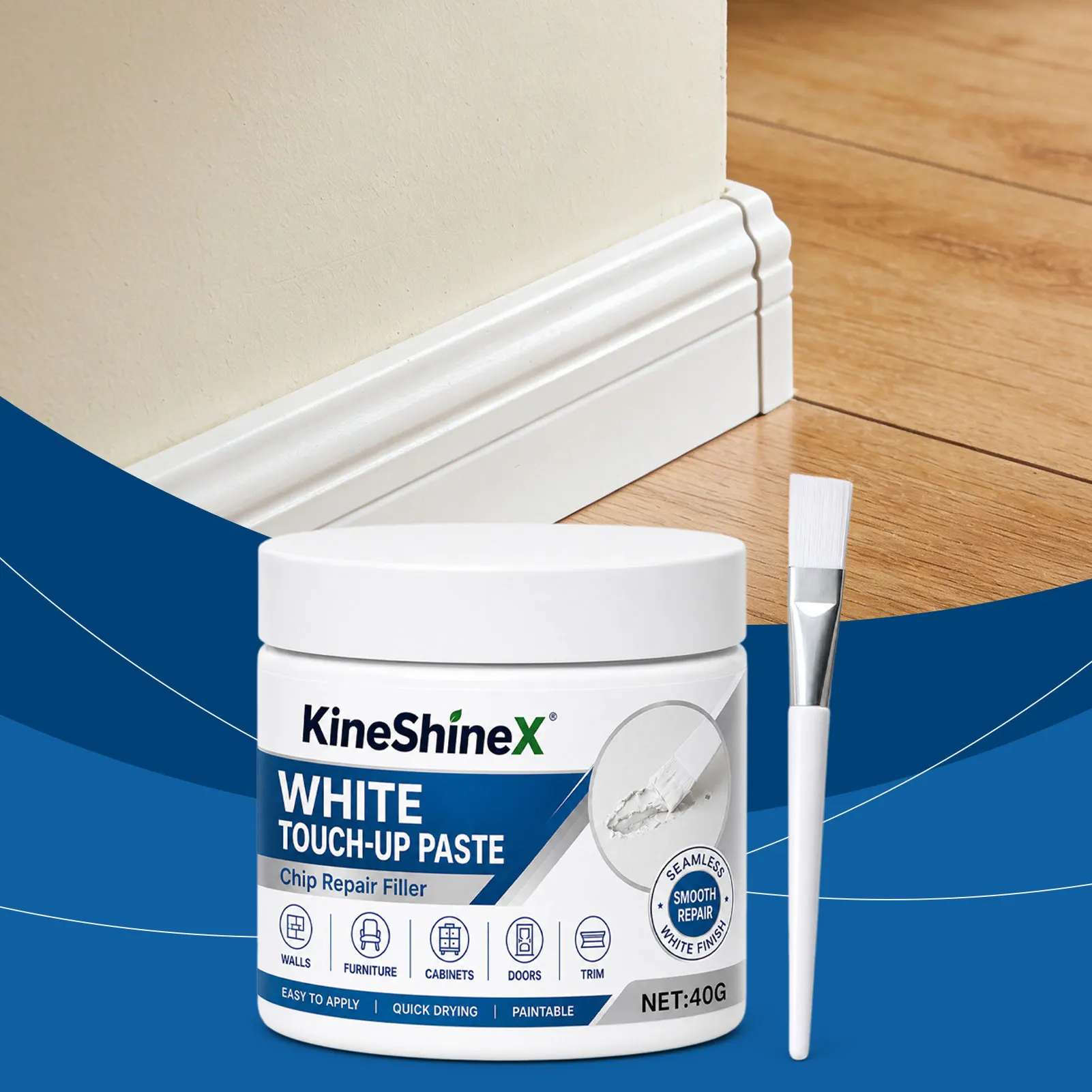White Furniture Touch Up Paste With Brush Fast Drying Non Shrinking Home DIY Restoration Wall Cabinet Baseboard