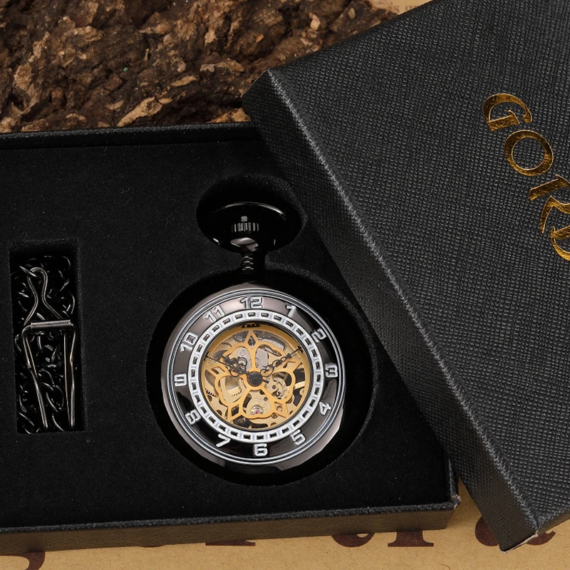 Unique Hollow Petal Pattern Mechanical Pocket Watch Arabic Numeral Case Roman Numeral Golden Dial Rhinestone Design Gifts PM029