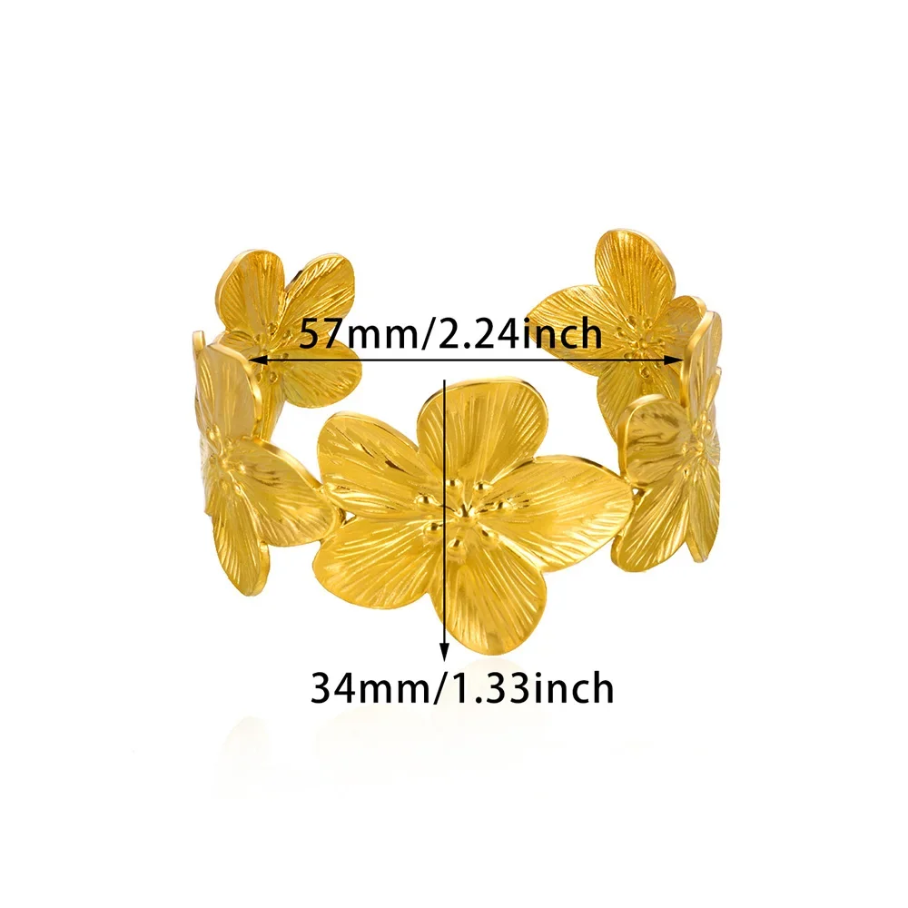 Elegant Flower Shaped Cuff Bracelet Chic Gold Color Wide Face Metal Fashion Bracelet For Women Daily Wear Jewelry image 5