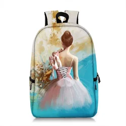 Gracefully Cartoon Ballet Print Backpack Women Men for Travel Canvas Book Bags Rucksack Laptop Fashion Children School Bags Gift