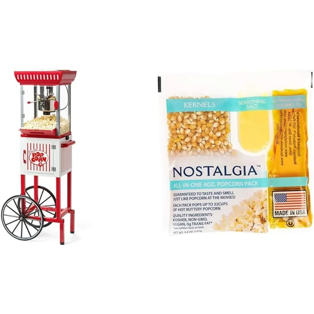 

Popcorn Machine, Vintage Popcorn Maker Machine- 2.5 Oz Kettle Makes Up To 10 Cups - Includes 24 4-Ounce Popcorn All-In-One Packs