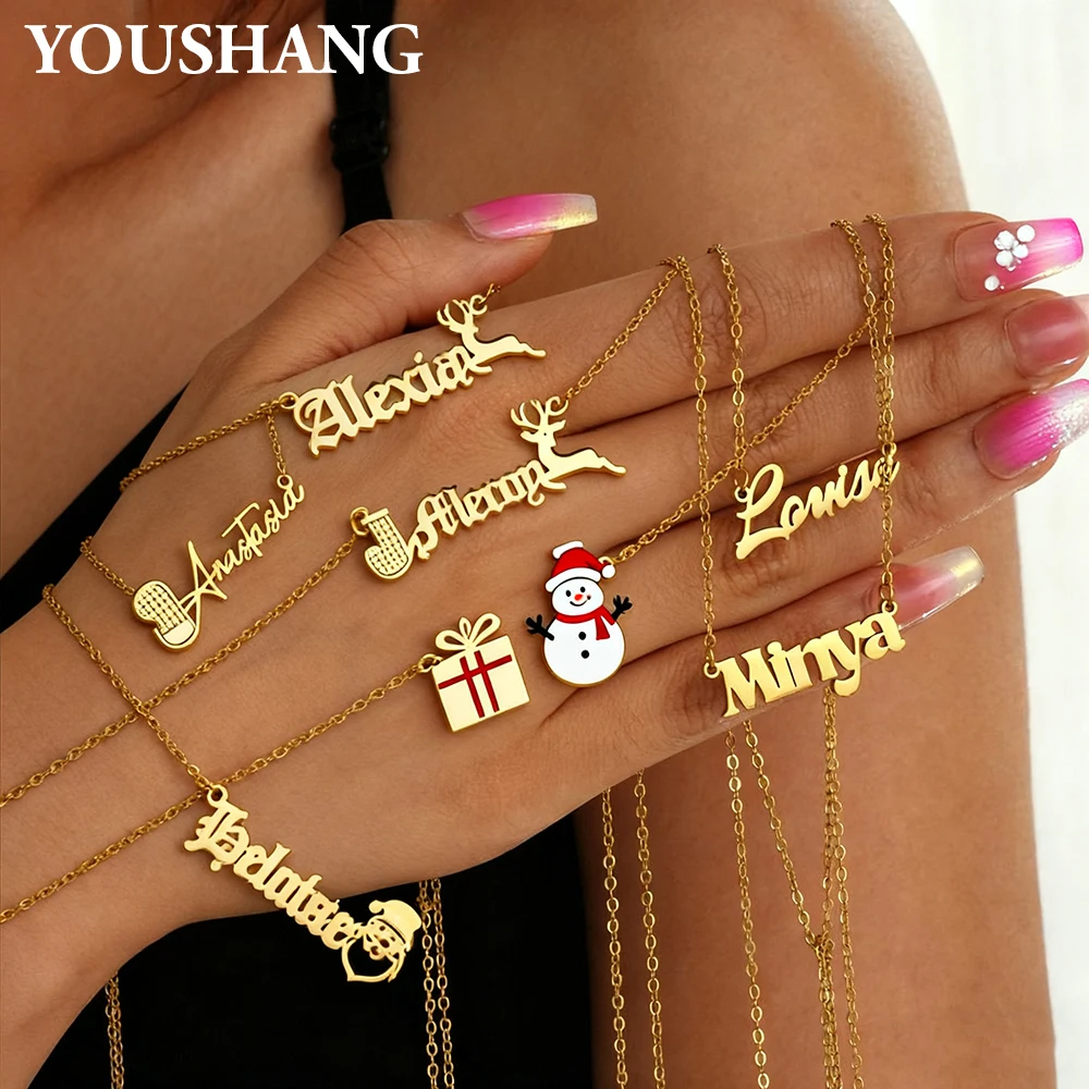 

Custom Name Necklace Stainless Steel Personalized Christmas Christmas Tree Pendant Unisex Holiday Gift for Kids Family Couples