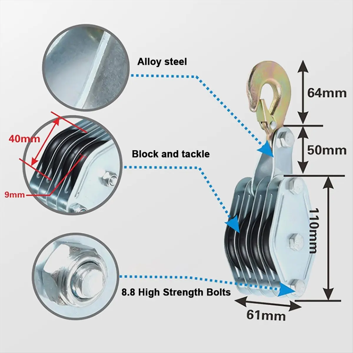 

Система блоков и снастей REST. Подъемник для троса с подъемной мощностью 6:1, прочность на разрыв 2200 фунтов. Сверхмощный шкив.