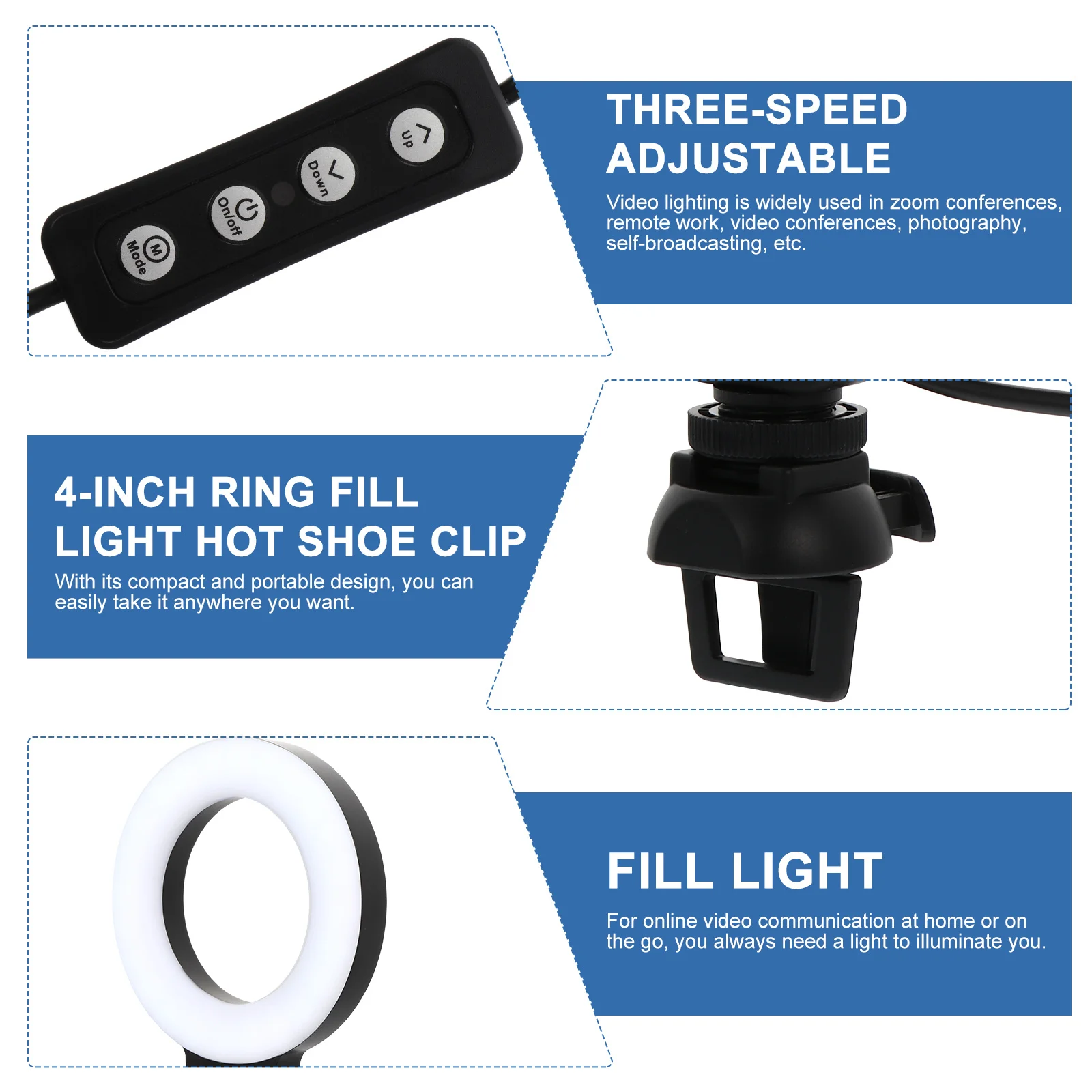 4 بوصة Led حلقة الضوء لعقد مؤتمرات الفيديو عن بعد العمل البث المباشر التصوير الفوتوغرافي ماكياج بث الإضاءة ملء الضوء