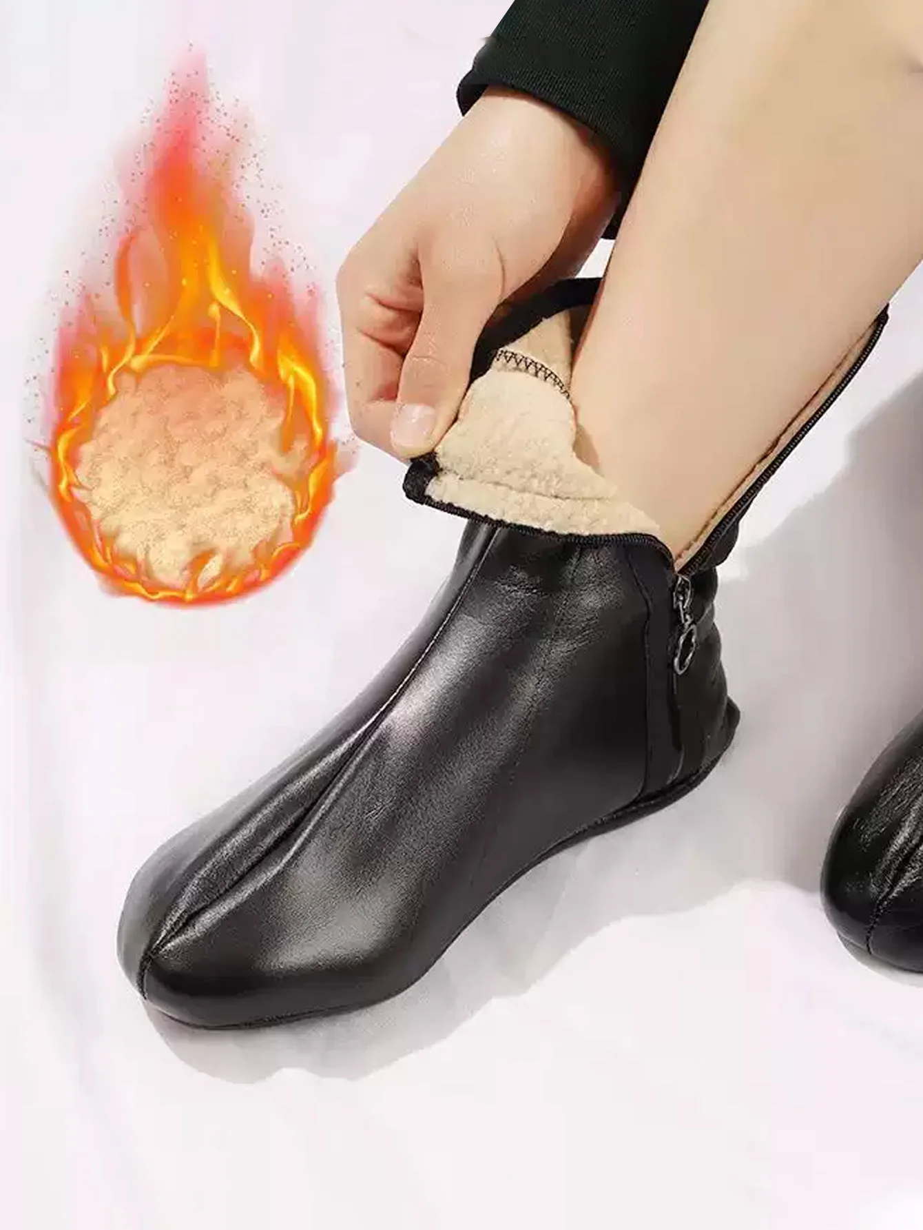 Women's warm socks with zipper and fleece lining, couple's floor socks, thickened for spring and winter, warm, non-slip sole, high-tube leather socks, waterproof for women