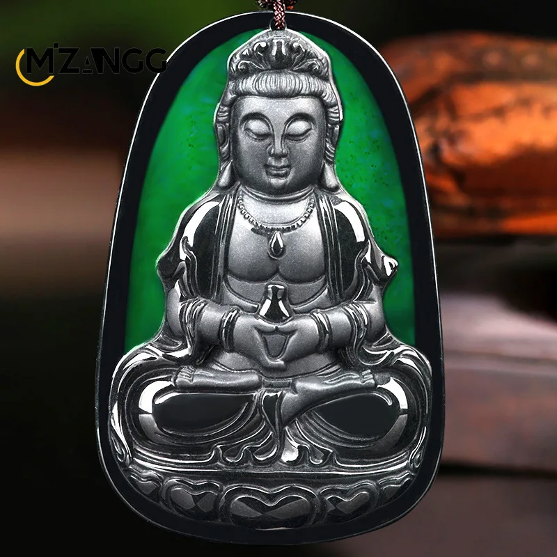 

Natural MoCui Avalokitesvara Pendant Ice Hand-carved Jade Bodhisattva Buddha Necklace Jewelry Lucky Charms for Men and Women