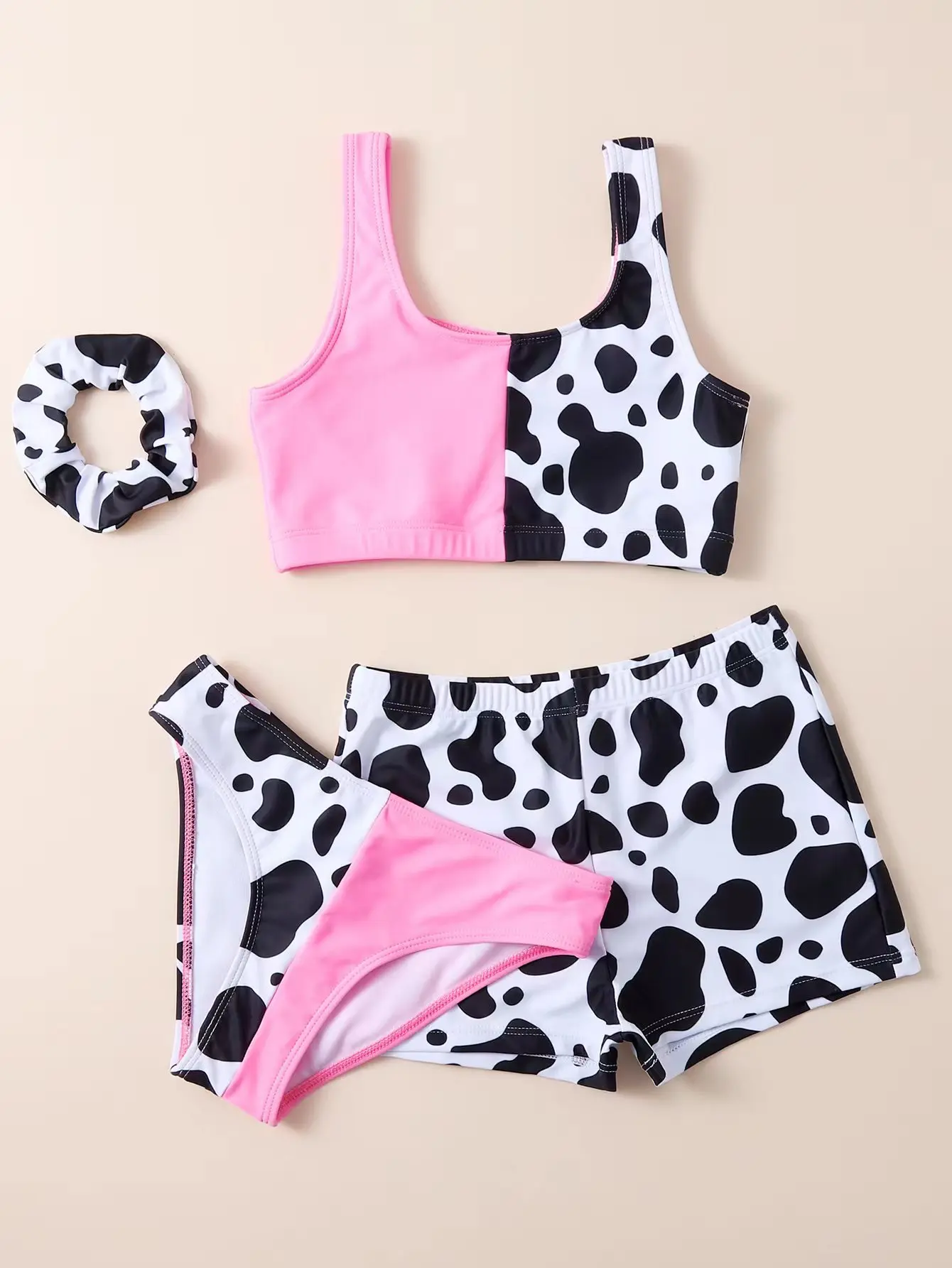 

Girls 3pack Cow Print Bikini Sets with Shorts Pants Kids Swimsuit 7-12 Years Children's Swimwear Beach Wear Pink Bathing Suit