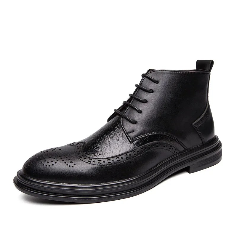 Autumn Winter High Top Leather Shoes Mens Warm Business Casual Ankle Boots Durable Non Slip Comfortable Classic Elegant