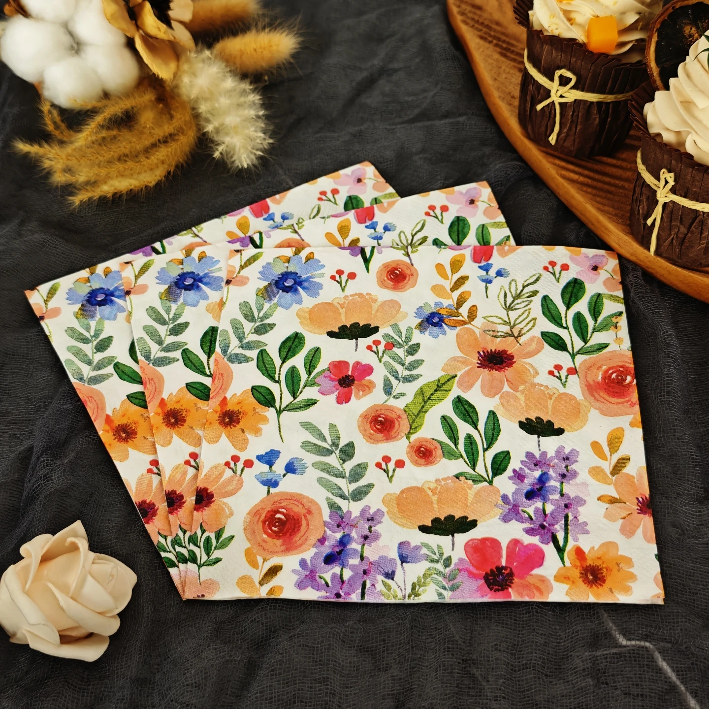 20/50pcs 33*33cm 2ply Colorful Flowers Napkins Suitable for Themed Parties, Party Napkins forDining,Baking,Festive Parties