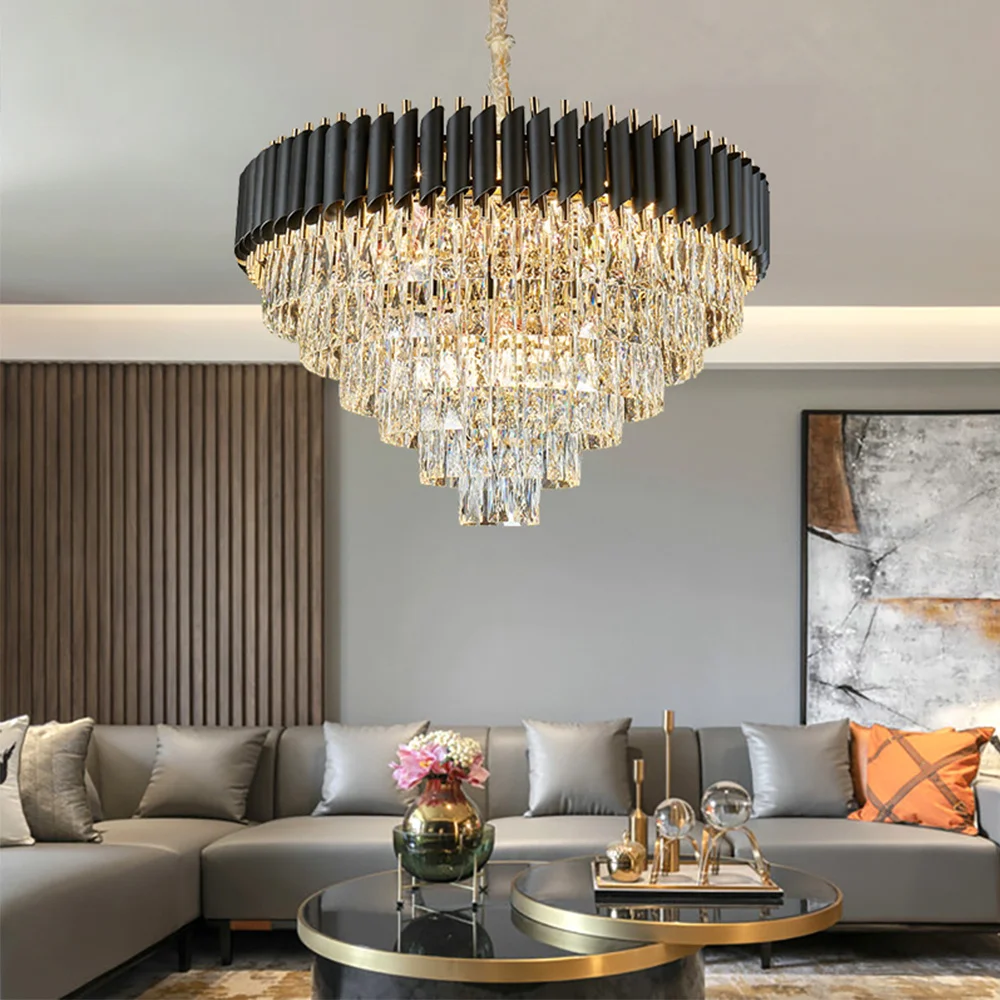 

Luxury Modern Crystal Led Chandelier For Living Room Cristal Lustre Indoor Lighting Black Lights Hanging Chandeliers