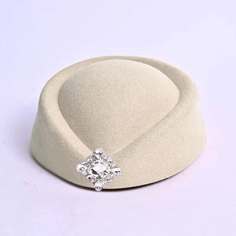 قبعات المضيفة مع الماس شيك كوكتيل قبعات الحفلات المسائية الكنيسة قبعة الراقية الفنان التصوير فيلم قبعة بيضاء #4