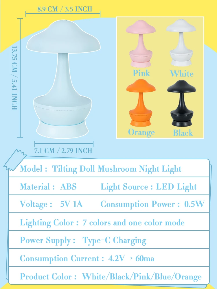 GGbingo 조명 램프, 틸팅 인형 버섯 조명, 다채로운 LED 심지 장식, 가정 및 장식용 야간 조명, 크리스마스 선물