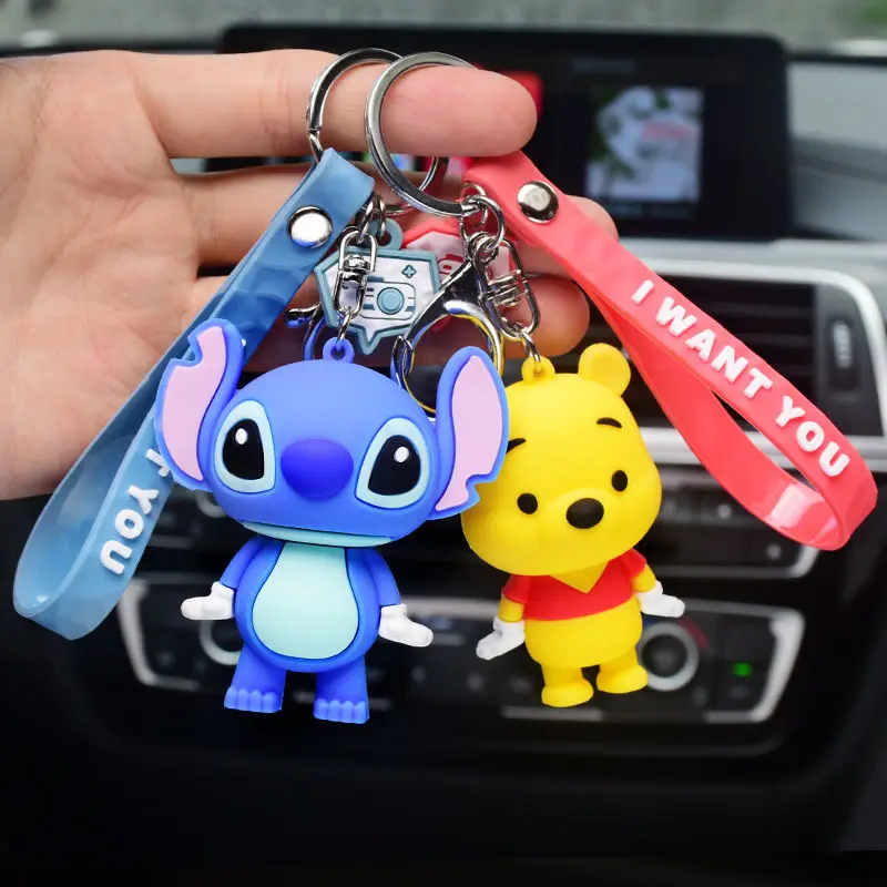 New Anime Mickey Mouse Keychain Kawaii Minnie Stitch Winnie the Pooh Keyring Cartoon Donald Duck Bag Key Pendant Gifts