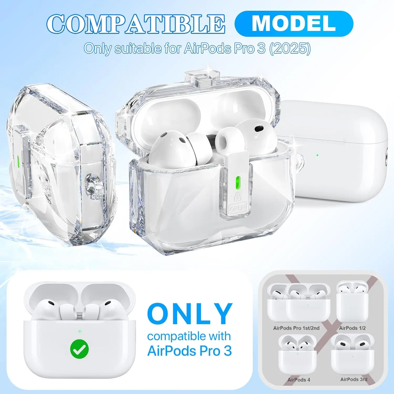 حافظة 2025 Air Pods Pro 3 بتصميم غطاء منبثق تلقائي لأجهزة AirPods Pro الجيل الثالث حافظة شفافة مضادة للصدمات لأجهزة AirPods Pro3