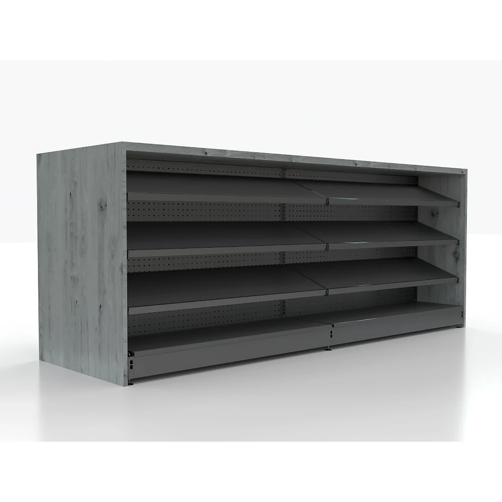 American Style Supermarket Store Wooden Metal Cashier Desk with Display Shelf