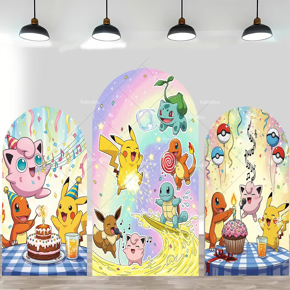 Pokemon Pikachu Backdrop Arch Cover Boy Girl Birthday Party Background Decoration Cake Poké Ball Wall Polyester Banner Props view 2