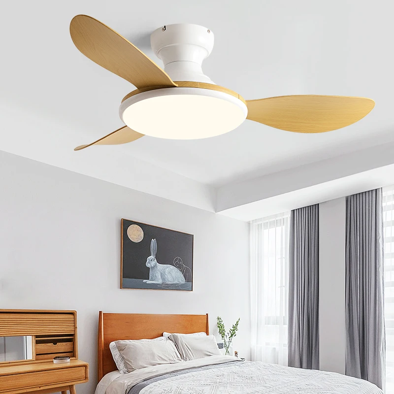 36 42 Inch Ceiling Fan Remote Control Dimming 6 Speech 3 Fan Blades Low Noise Iron Solid Wood Ventilator for Bedroom Dining Room