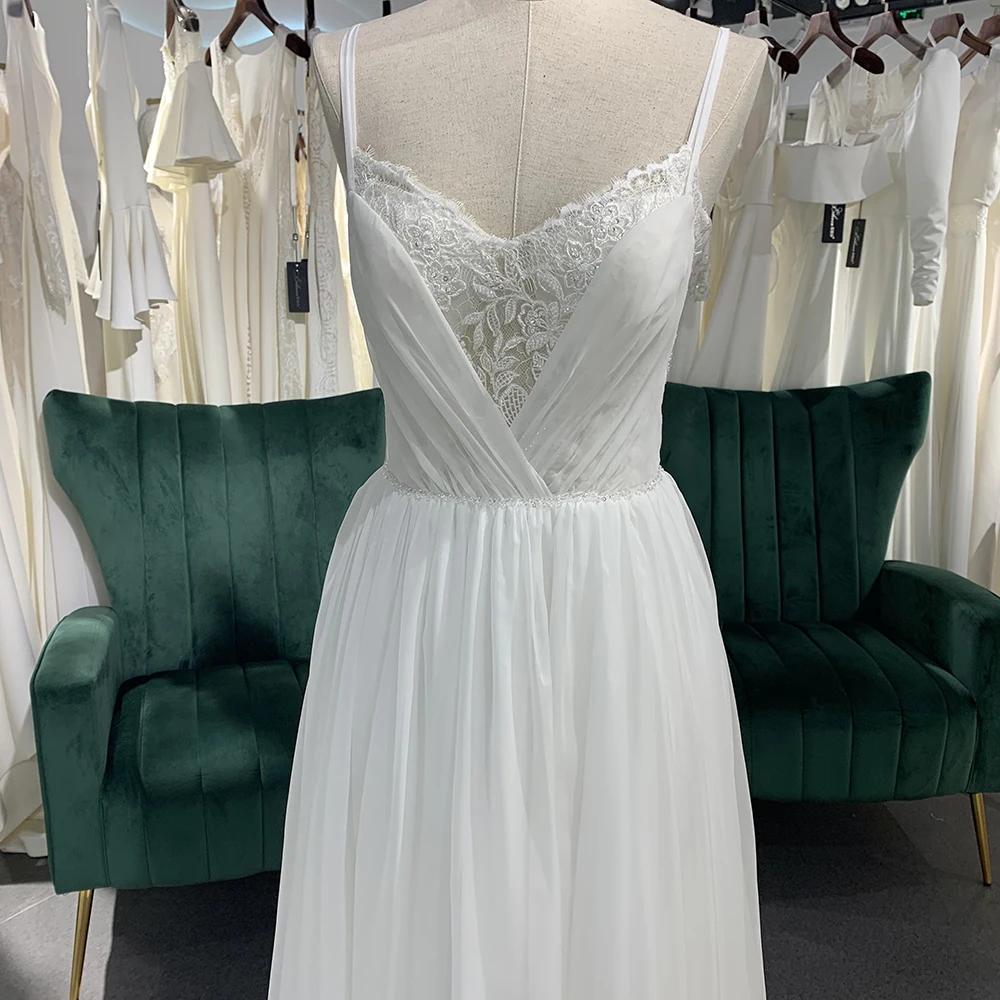 Jancember renda com decote em v vestido de casamento a linha vestidos de novia apliques cintas de espaguete vestido de noiva botões voltar vestidos de casamento