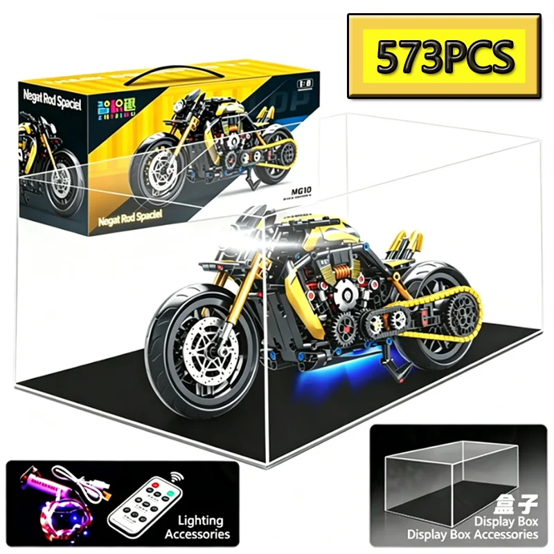 

MOC 573PCS Black Gold Harley Road Night Motorcycle Creative Motorcycle Model DIY Building Blocks LED Puzzle Toy Gift