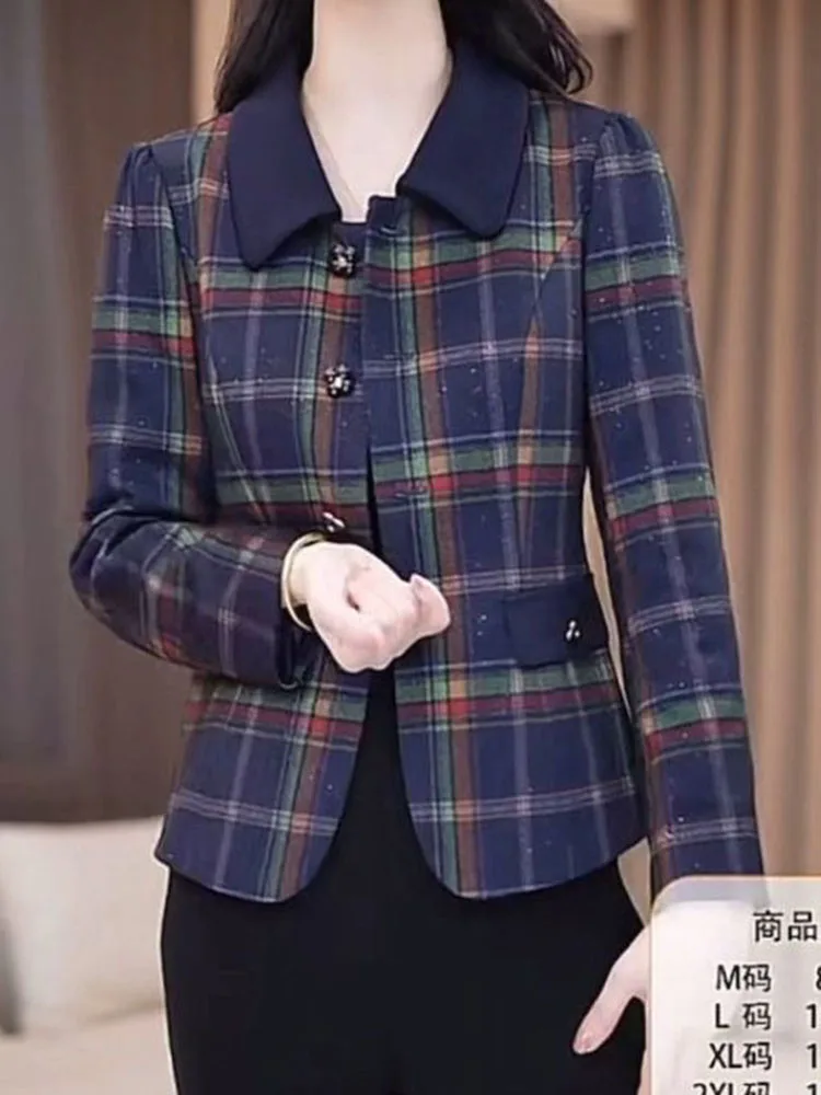 Fashionable Short Quilted Coat Women's Spring Summer 2026 Slimming Plaid Design Luxury Style Korean Ladies' Outerwear