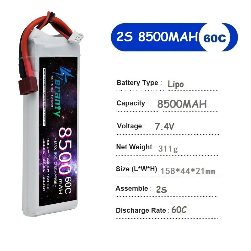 Teranty 7.4 فولت 60C 8500 مللي أمبير 2S يبو بطارية مع T/XT60 التوصيل سيارات بطارية ل RC سيارة قارب شاحنة هليكوبتر طائرة سباق نماذج