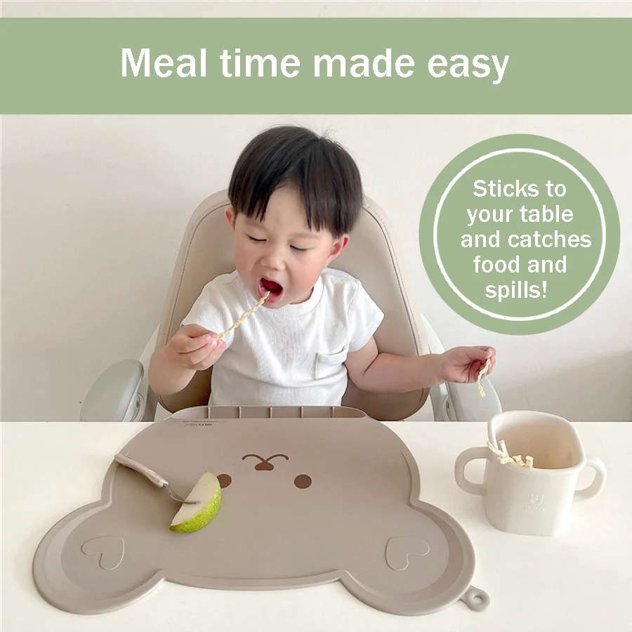 Silicone placemat for children, Baby Placemat with food pocket table heat-proof placemat washable non-slip placemat for children