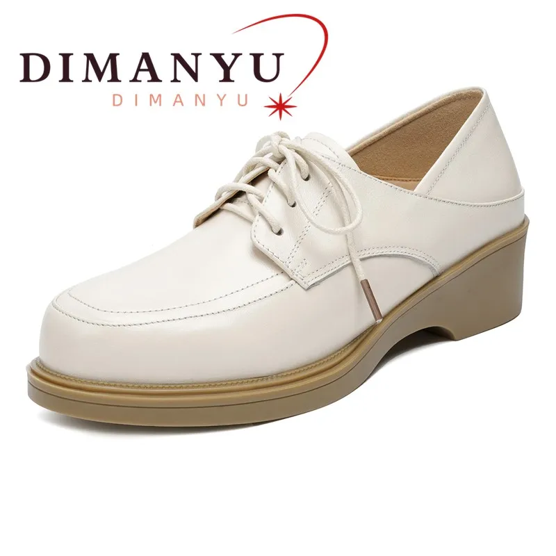 

DIMANYU Women's Genuine Leather Loafers 2026 New Spring Lace-Up Women's Commuting Shoes Large Size Wedge Mom Shoes