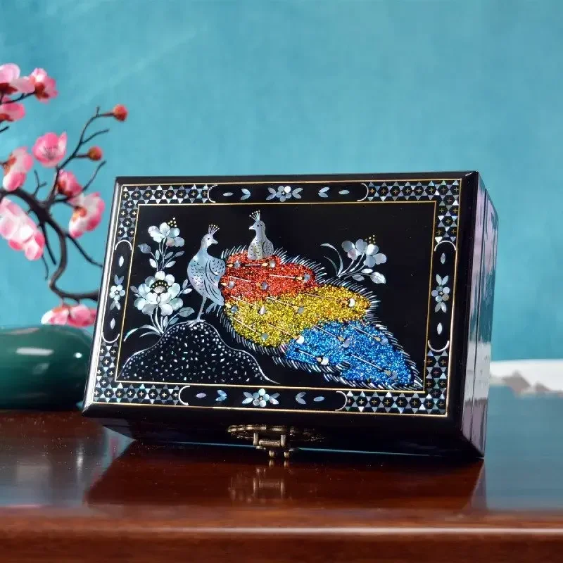 Applicable to Lacquerware Intangible Cultural Heritage Classical Snail Shell Inlaid Jewelry Box Dressing Box