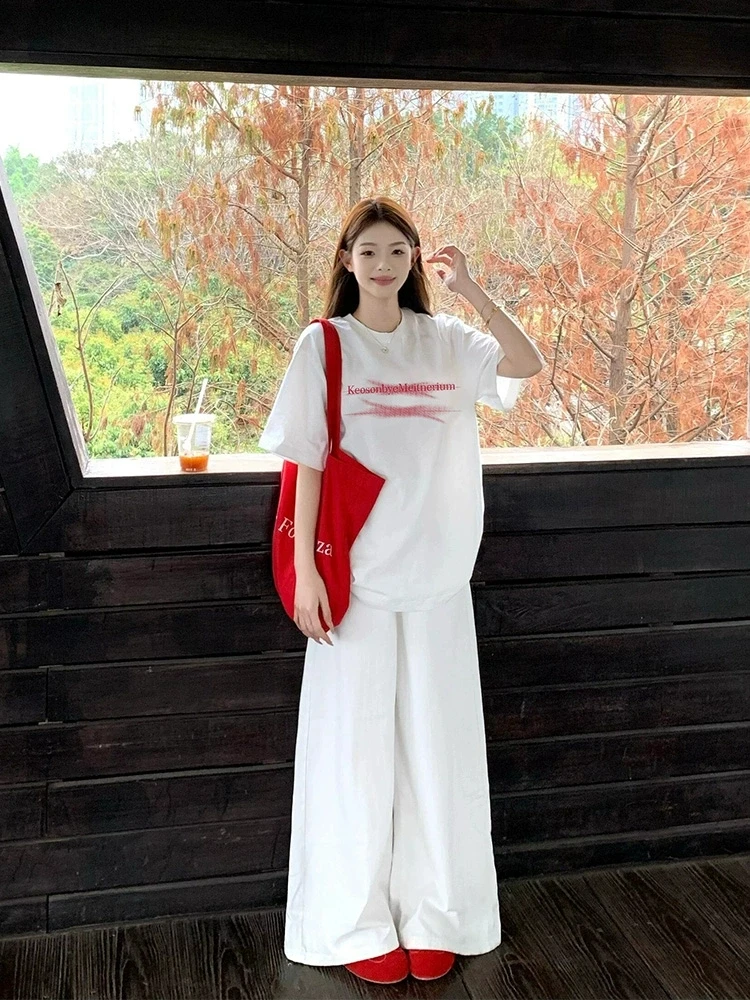 

Летняя белая футболка из плотного хлопка ort Sve, женская круглая футболка больших размеров Ne средней длины, топ из чистого хлопка