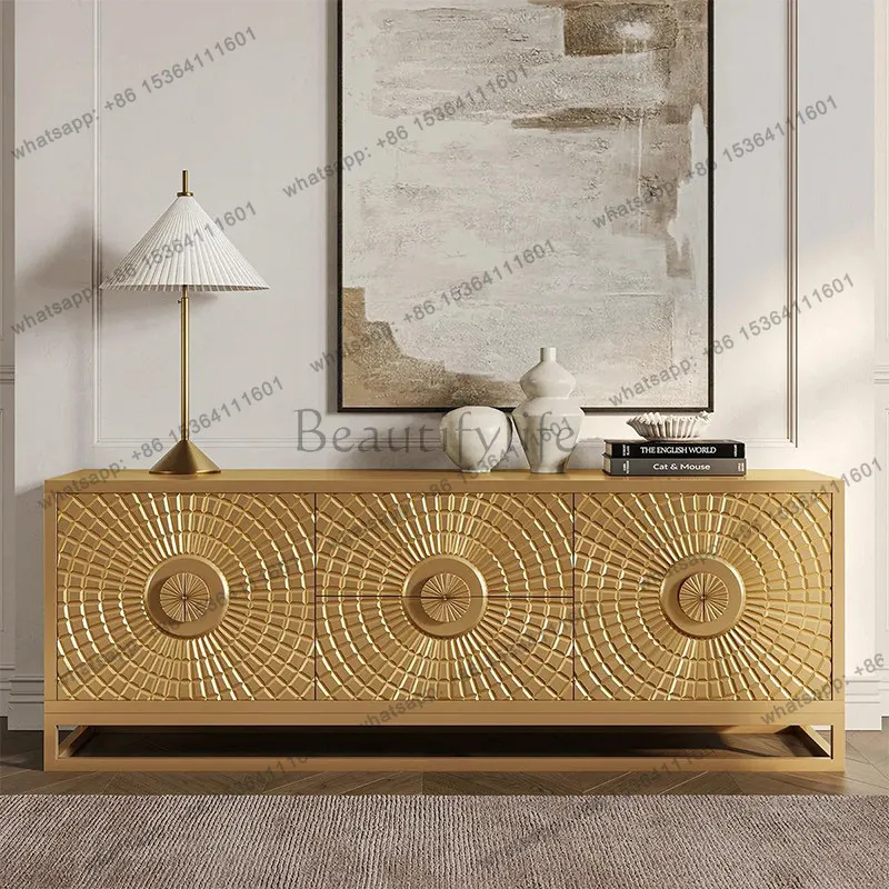 

American light luxury solid wood TV cabinet living room wall decorative cabinet retro style high-end