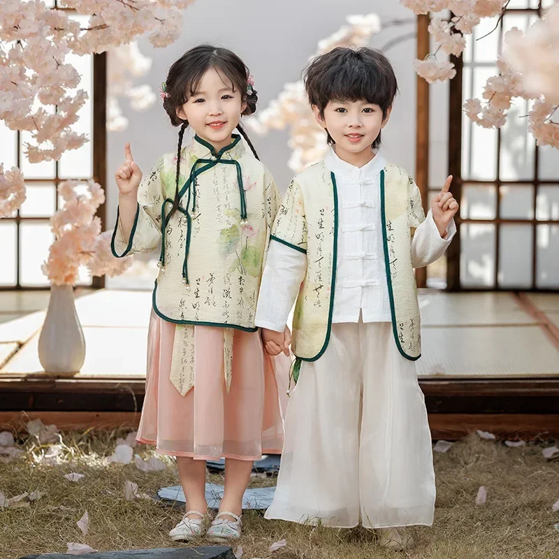 Fashion Girl Suit Tang Costume Summer Performance Children's Hanfu Casual Kids Outfit Baby Traditional Chinese Clothing Boy Set