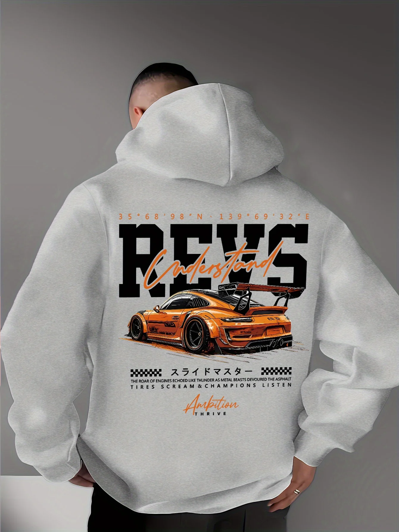 2026 Men's casual and fashionable American retro car-themed printed street style long-sleeved hoodie with a hood