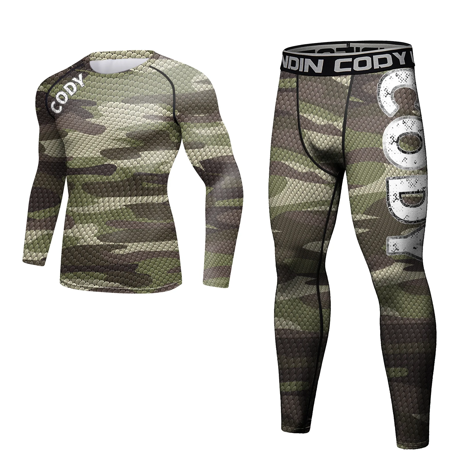 Cody Lundin 3 in 1 Men Sports Clothes Set Compression Green Tracksuit MMA Jiu Jitsu BJJ Rashguard Shirt+Pants