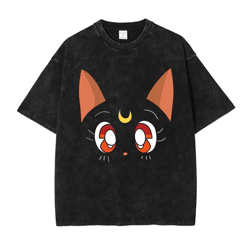 2026 Sommer Y2K Retro Washed Sailor Moon Cosplay Baumwoll-T-Shirt Herren Super Lässiges Baumwoll-Kurzarmshirt Unisex Streetwear-Shirt