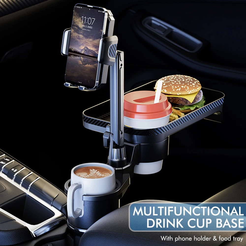 

2-in-1 Multifunctional Car Cup Holder with Phone Mount & Food Tray