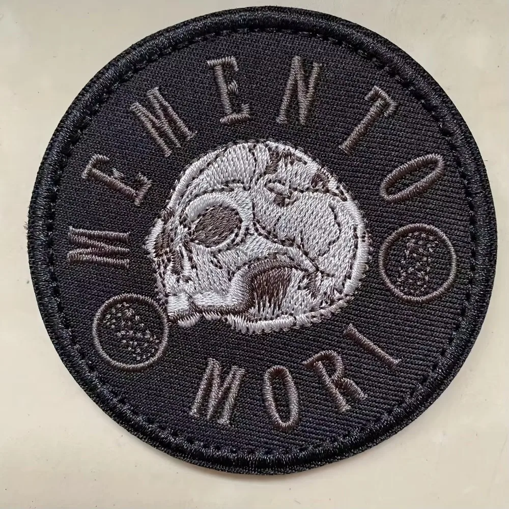 Parches Velcro Mochila TáCticos De Bordados Aplique bordado de calavera MEMENTO MORI, Parche de Velcros táctico militar, moral Punk, Vintage gótico para mochila Molle, 1 unidad