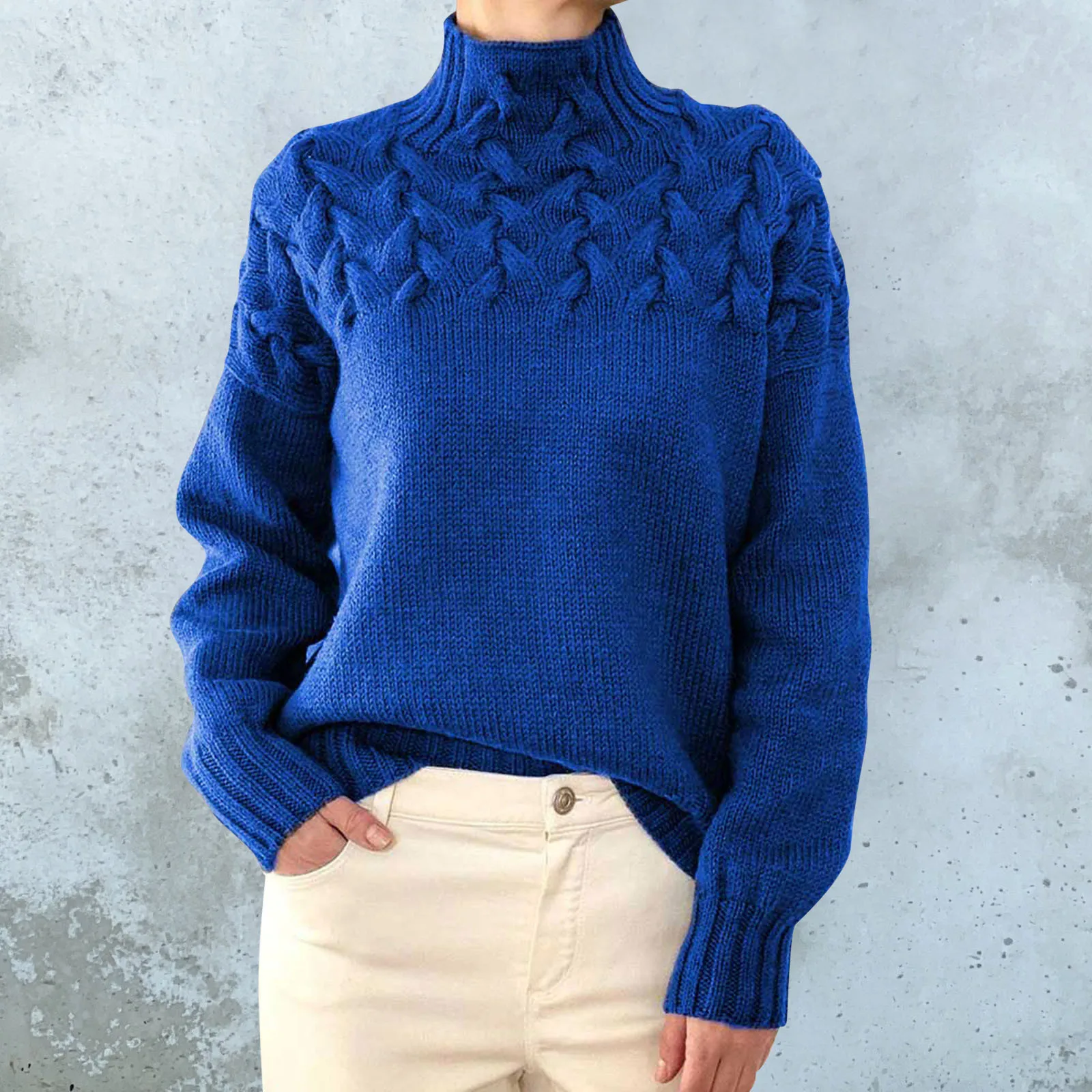 High Quality Solid Color Knitting Sweater Women's 2024 Autumn Winter Royal Blue Turtleneck Sweaters Casual Thicken Warm Knitwear