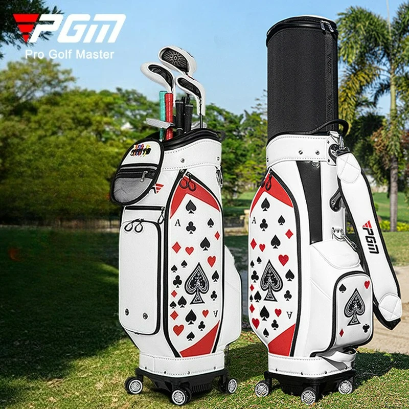 PGM Golf bag Men's Embroidered Adjustable Baseball Cap and Golf Bag Omni-directional Aircraft Four-Wheel Push Ball Bag QB193