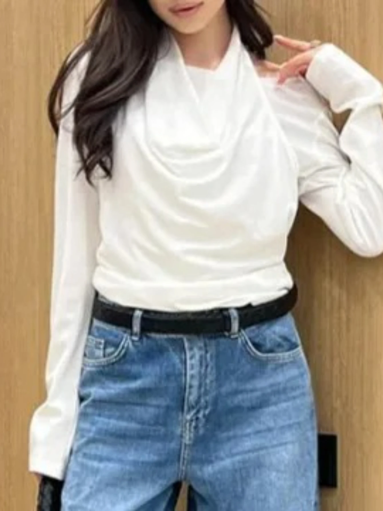 

Женская футболка с длинным рукавом и воротником в стиле Pure Desire, элегантный облегающий универсальный топ