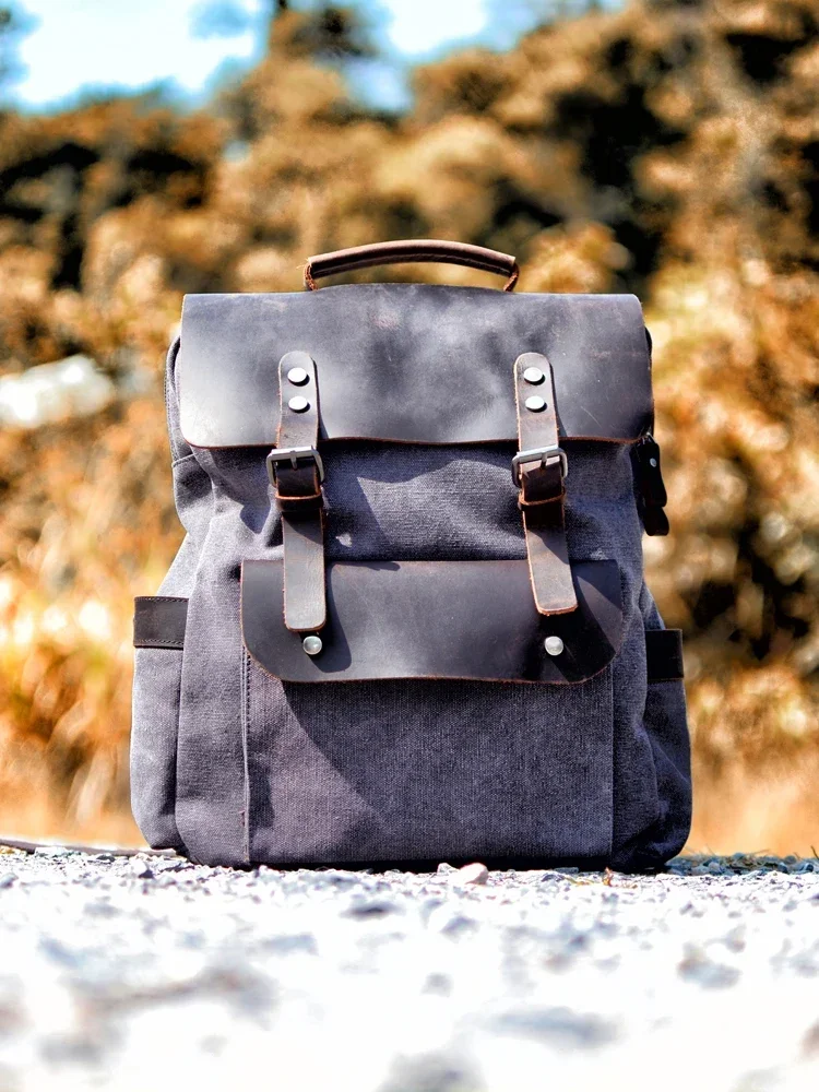 MUCHUAN Vintage Canvas Leather Backpacks for Men 16\