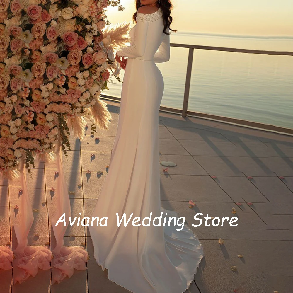 Robe de Mariée Sirène Élégante Personnalisée avec sulfPerles, Longueur au Sol, avec Traîne de Balayage, sur Mesure, pour Femme