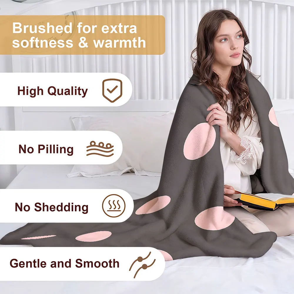 Dusty Pink Dot Soft Warm Flannel Blanket Lightweight Cozy Christmas Halloween Home Decor Room
