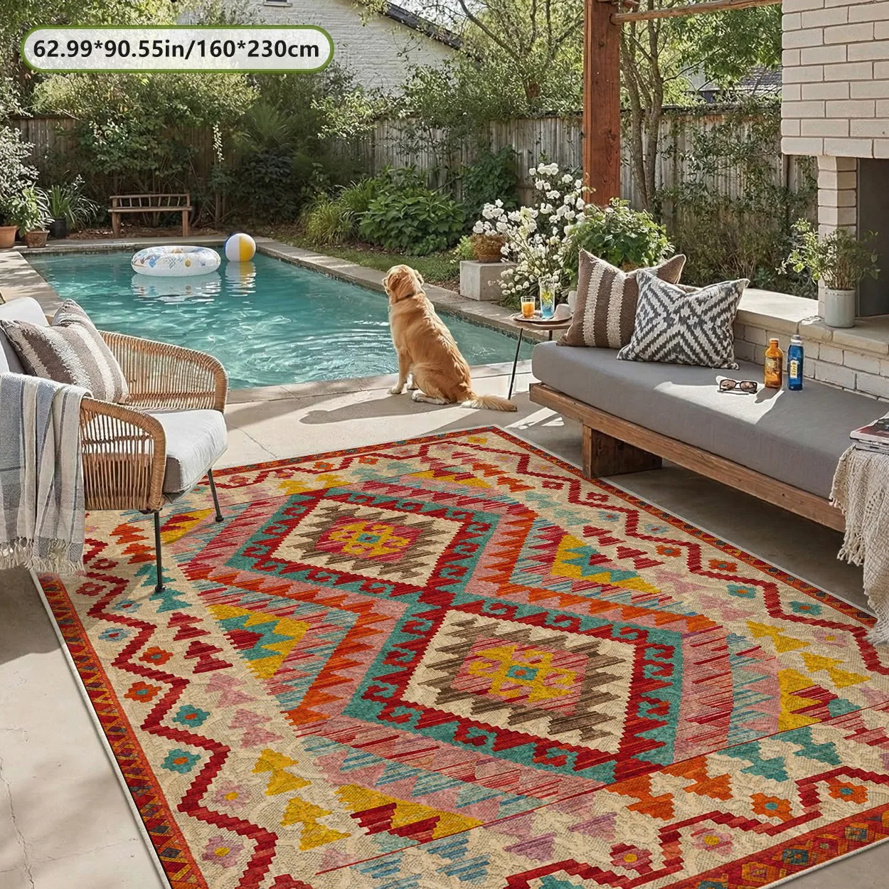 1pc Soft Fleece And Textured Base, Classic Pattern Rug, Multiple Sizes, Stunning 3D Visual Effects from 2D Printing, Boho Style,