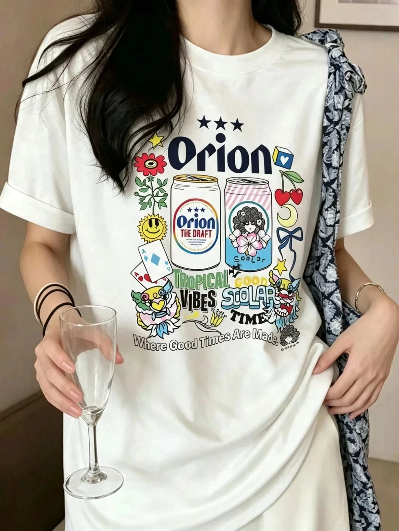2026 Orion beer style OversizedT‑Shirt For Adults Kids Hip Hop Summer Tropical Flower Doodle Art Loose Short Sleeve Street Tee