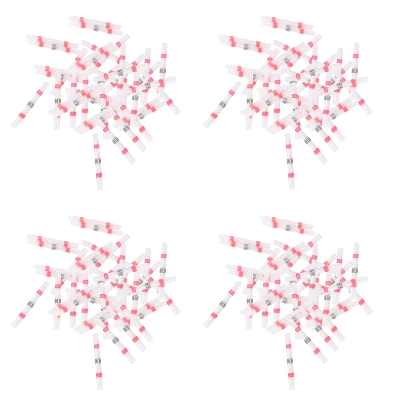 200Pcs Solder Seal Wire Connectors, Heat Shrink Butt Connector Waterproof Electrical Butt Terminals, 22-18 Awg, Red