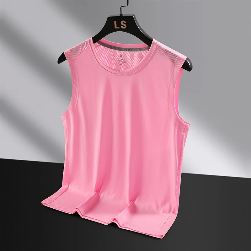 

Pink Ice Silk Qui Dry Svel Fitn Tank Top Men's Summer Candy Color oulder Pad T-irt Wide oulder Sportswear