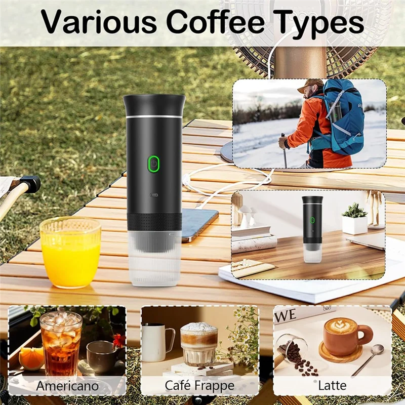 

A86I-Wireless Electric Portable Espresso Coffee Machine 3-In-1 Capsule Powder Travel Coffee Maker Portable Camping Green