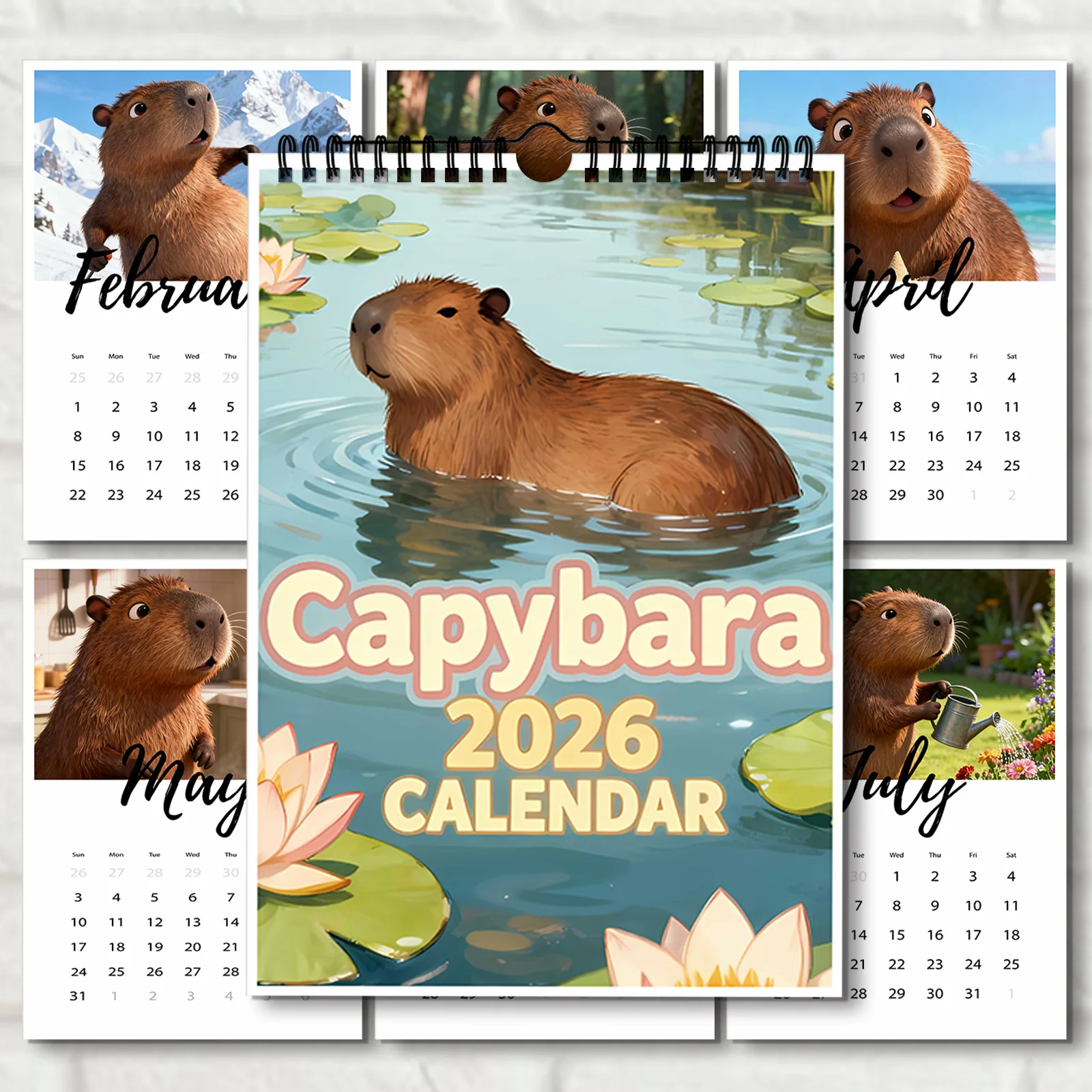 

1 шт. 2026 тематический настенный календарь с капибарой, любители животных и фанаты капибары, домашний декор и годовая организация, забавный настенный календарь